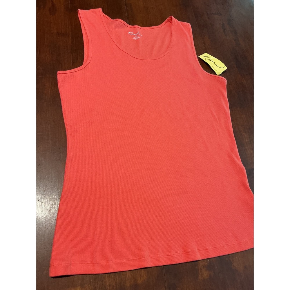 Kim Rogers Womens XL Coral Pink Ribbed Knit Sleeveless Scoop Neck Tank Top NWT